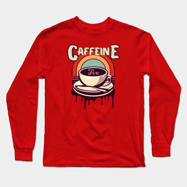 Caffeine Fix, Coffee Lover, Retro, Vintage, Cup of Coffee, Rainbow Long Sleeve T-Shirt by HelenGie